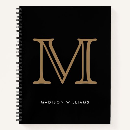 Modern Black and Gold Monogram Initiaal Notitieboek (Voorkant)