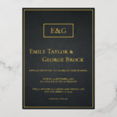 Modern Black and Gold Monogram Rustic Wedding Folie Uitnodiging (Voorkant)