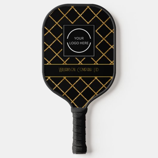 Modern Black and Gold Pattern Company Logo Pickleball Paddle (Voorkant)