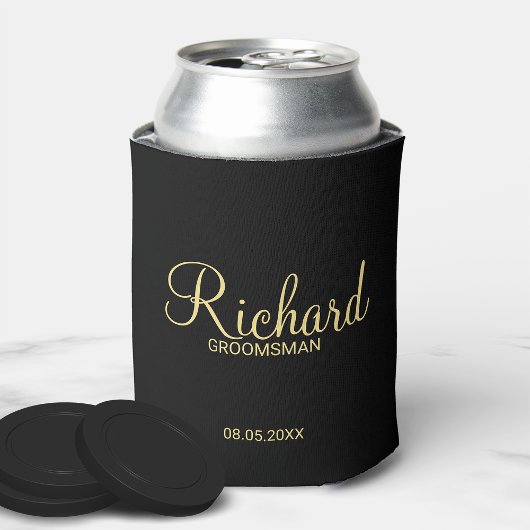 Modern Black and Gold Personalized Groomsman Blikjeskoeler