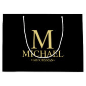 Modern Black and Gold Personalized Groomsman Groot Cadeauzakje (Voorkant)