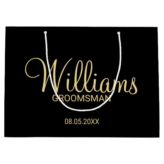 Modern Black and Gold Personalized Groomsman Groot Cadeauzakje (Voorkant)