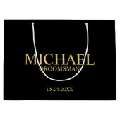 Modern Black and Gold Personalized Groomsman Groot Cadeauzakje (Voorkant)