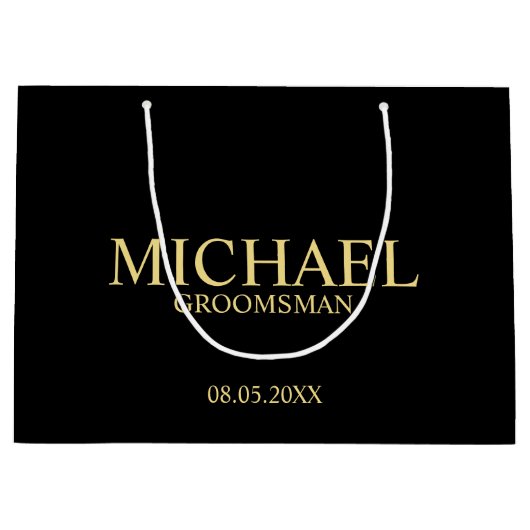 Modern Black and Gold Personalized Groomsman Groot Cadeauzakje (Voorkant)