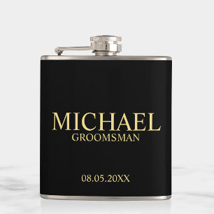 Modern Black and Gold Personalized Groomsman Heupfles
