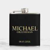 Modern Black and Gold Personalized Groomsman Heupfles