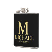 Modern Black and Gold Personalized Groomsman Heupfles (Links)