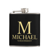 Modern Black and Gold Personalized Groomsman Heupfles (Voorkant)