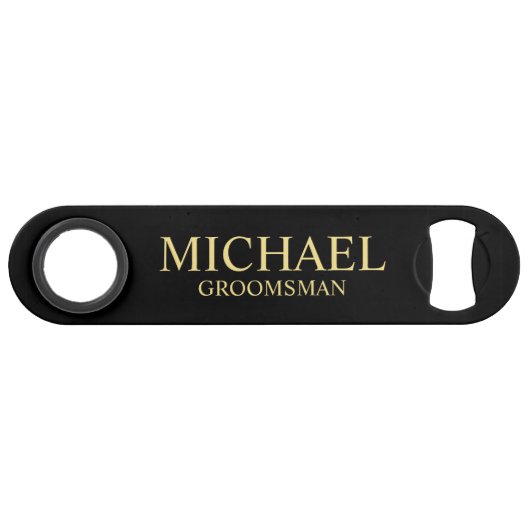 Modern Black and Gold Personalized Groomsman Speed Flessenopener (Voorkant (Horizontaal))