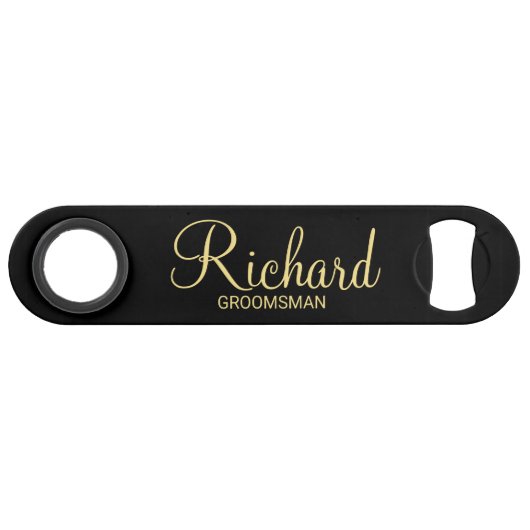 Modern Black and Gold Personalized Groomsman Speed Flessenopener (Voorkant (Horizontaal))