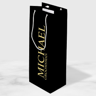 Modern Black and Gold Personalized Groomsman Wijn Cadeautas
