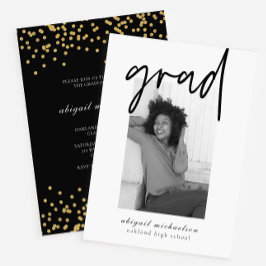 Modern Black and Gold Photo Graduparty Kaart
