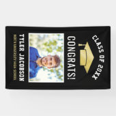 Modern Black and Gold Photo Graduparty Spandoek (Horizontaal)