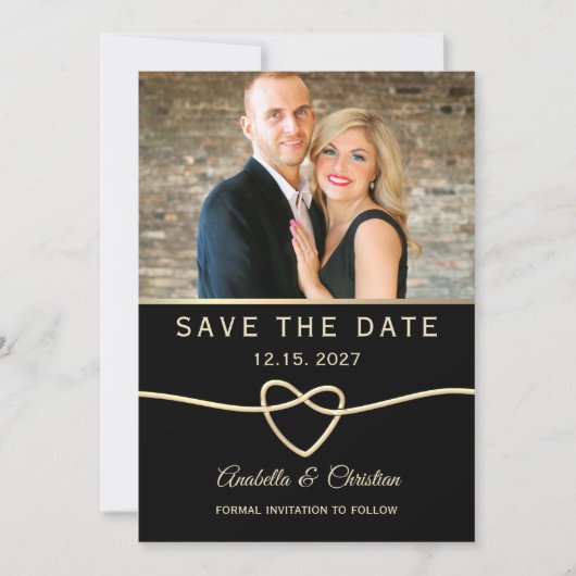 Modern Black and Gold Photo Wedding Save The Date (Voorkant)