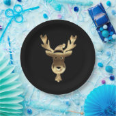 Modern Black and Gold Reindeer Santa Hat Kerstmis Papieren Bordje (Feest)