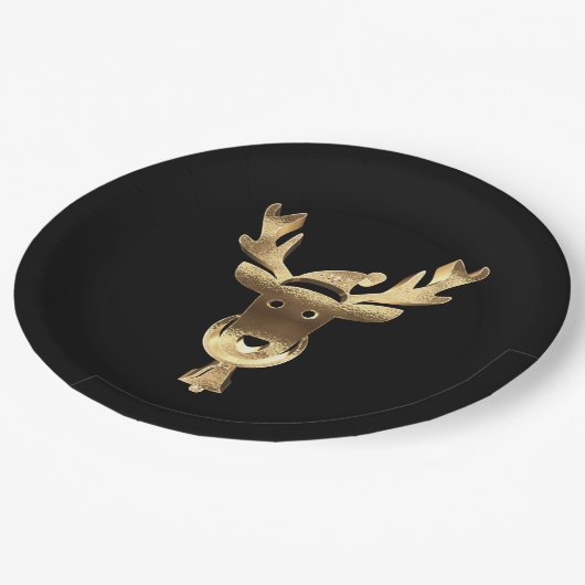 Modern Black and Gold Reindeer Santa Hat Kerstmis Papieren Bordje (Gekanteld)