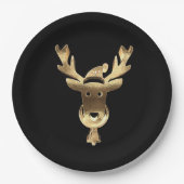 Modern Black and Gold Reindeer Santa Hat Kerstmis Papieren Bordje (Voorkant)