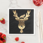 Modern Black and Gold Reindeer Santa Hat Kerstmis Servet (Insitu)