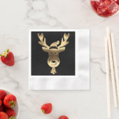 Modern Black and Gold Reindeer Santa Hat Kerstmis Servet (Insitu)