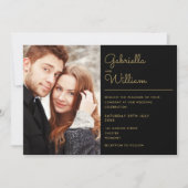 Modern Black and Gold Script 2 Photo Wedding Kaart (Voorkant)