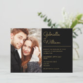 Modern Black and Gold Script 2 Photo Wedding Kaart (Staand voorkant)