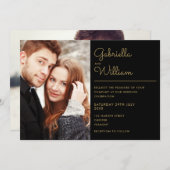 Modern Black and Gold Script 2 Photo Wedding Kaart (Voorkant / Achterkant)