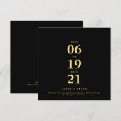 Modern Black and Gold Square Save the Date Wedding Kaart (Voorkant / Achterkant)