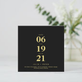 Modern Black and Gold Square Save the Date Wedding Kaart (Staand voorkant)