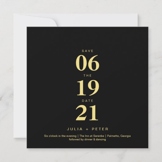 Modern Black and Gold Square Save the Date Wedding Kaart (Voorkant)