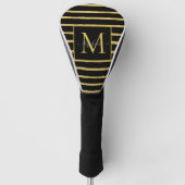 Modern Black and Gold Striped Monogram Name Golfheadcover (Voorkant)