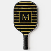 Modern Black and Gold Striped Monogram Name Pickleball Paddle (Voorkant)