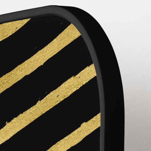 Modern Black and Gold Striped Monogram Name Pickleball Paddle (Links Detail)