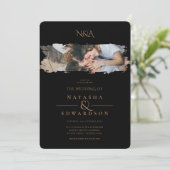 Modern Black and Gold Stroke Photo Wedding Kaart (Staand voorkant)