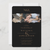 Modern Black and Gold Stroke Photo Wedding Kaart (Voorkant)