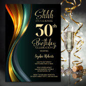 Modern Black and Gold Surprise 30th Birthday Party Kaart