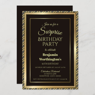 Modern Black and Gold Surprise 50th Birthday Party Kaart