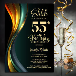 Modern Black and Gold Surprise 55th Birthday Party Kaart