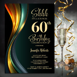 Modern Black and Gold Surprise 60th Birthday Party Kaart