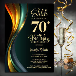 Modern Black and Gold Surprise 70th Birthday Party Kaart