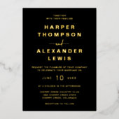 Modern Black and Gold Wedding Folie Uitnodiging (Voorkant)