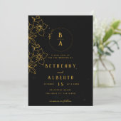 Modern Black and Gold Wedding Invitation Kaart (Staand voorkant)