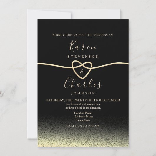 Modern Black and Gold Wedding Kaart (Voorkant)