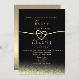 Modern Black and Gold Wedding Kaart