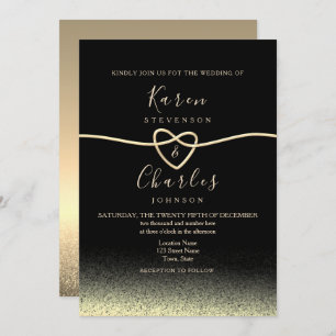 Modern Black and Gold Wedding Kaart