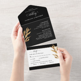 Modern Black and Gold Wedding met geperforeerde RS All In One Uitnodiging