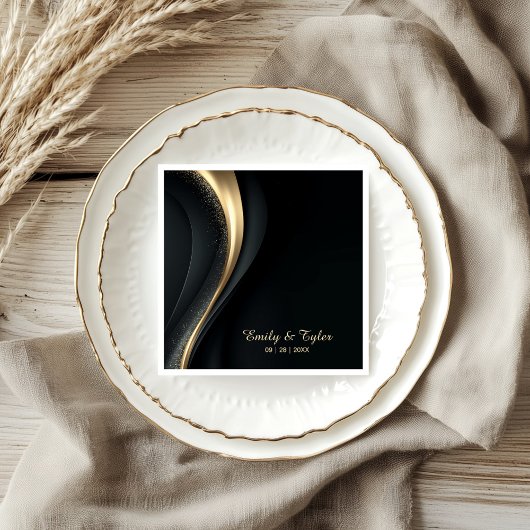 Modern Black and Gold Wedding Napkins Servet