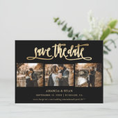Modern Black and Gold Wedding Photo Save the Date (Staand voorkant)