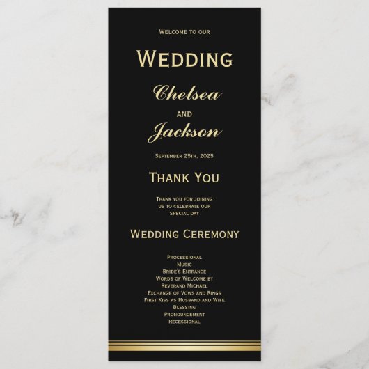 Modern Black and Gold Wedding Program Programmakaart (Voorkant)