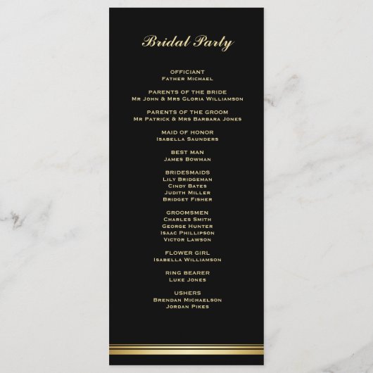 Modern Black and Gold Wedding Program Programmakaart (Achterkant)