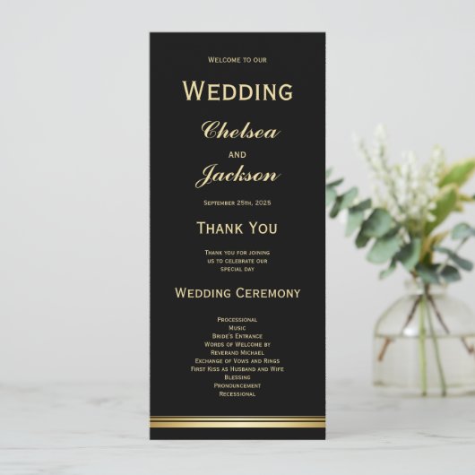 Modern Black and Gold Wedding Program Programmakaart